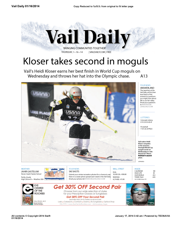 VailDaily-Kloser-Takes-2nd-in-Moguls-cover-story-page-1-1-16-14